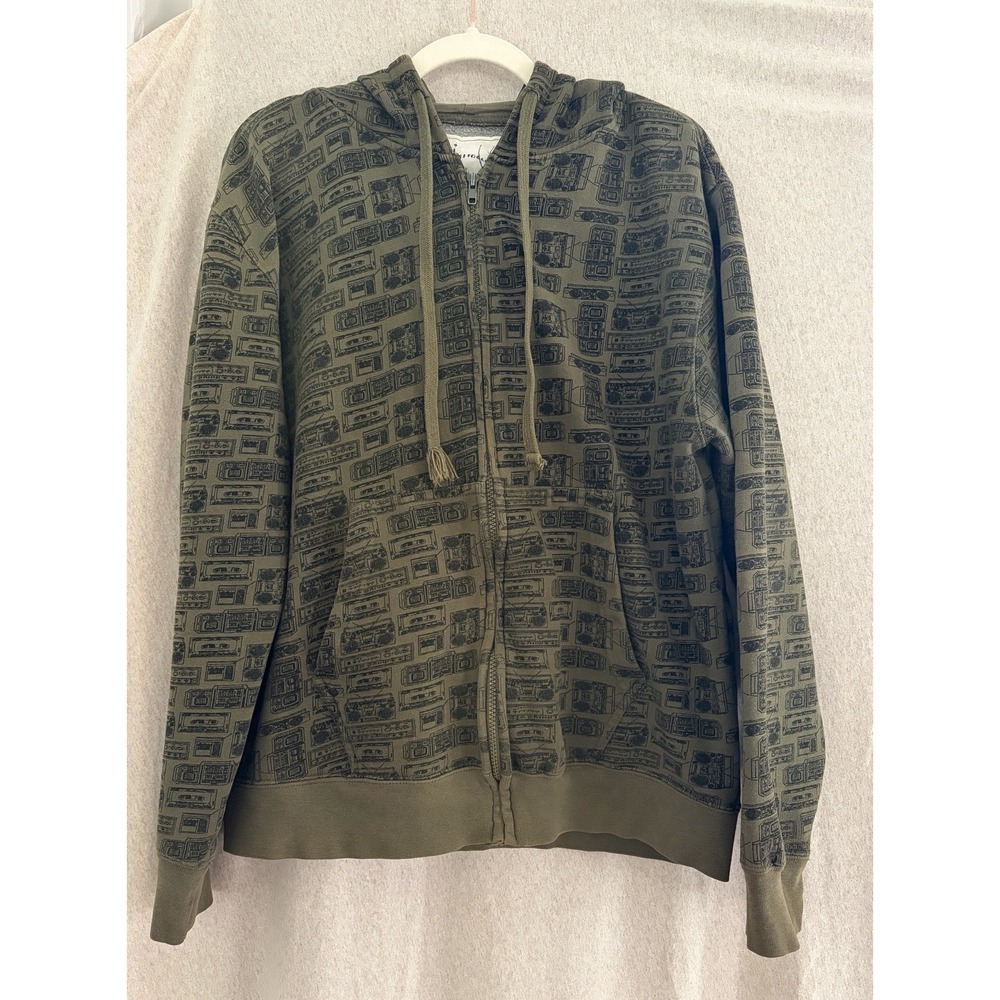 Graphic Zip Up Hoodie Saint Boombox Print Green Medium Y2K Streetwear